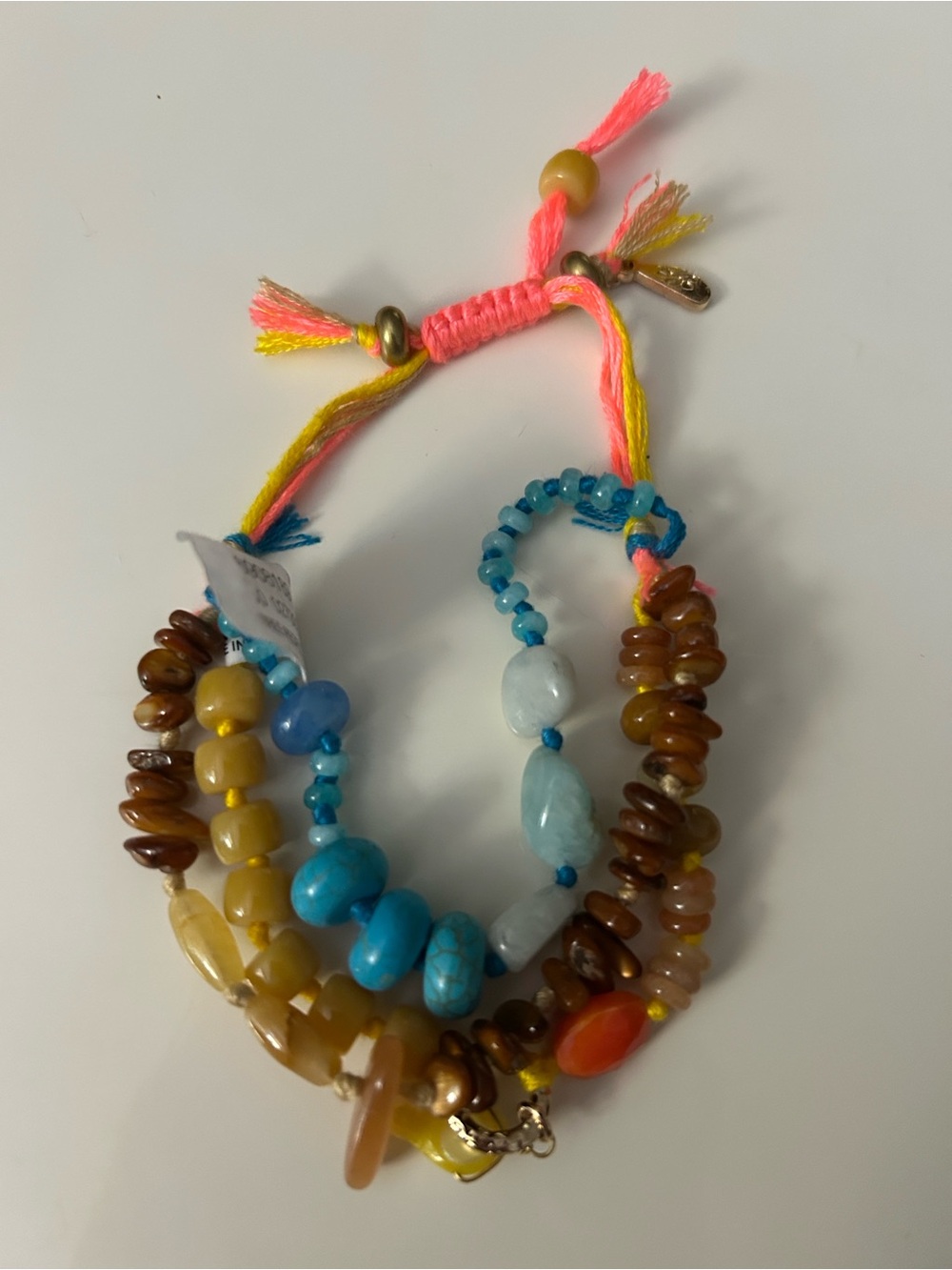 Free People Semiprecious Layered Stone Bracelet - NWT Orange Boho Multi-Strand